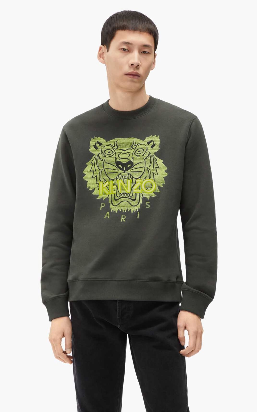 Kenzo Tiger Sweatshirt Erkek Koyu Haki | 6859-JHRZS